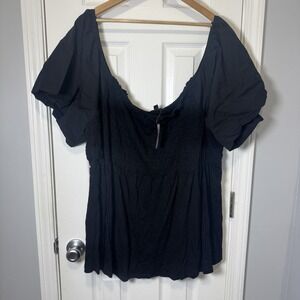 Torrid Babydoll Cotton Modal Slub Black Poplin Smocked Bodice Puff  Sz 5 5x